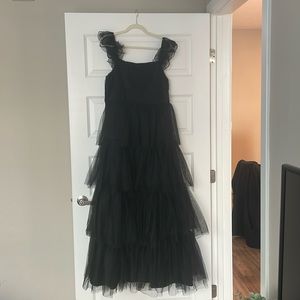 Lulus | Tulle For Love Black Mesh Tiered Ruffle Maxi Dress | Large | Like New